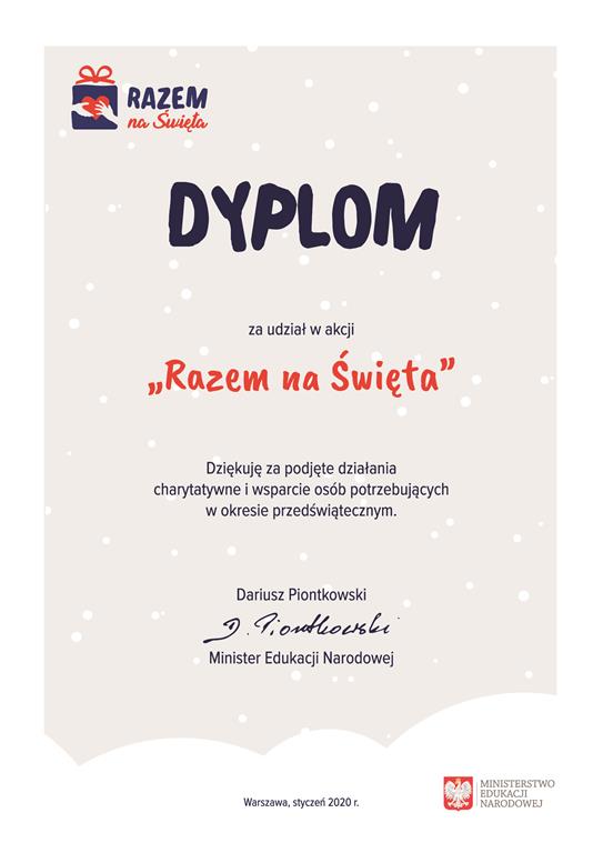 Dyplom Razem na Święta